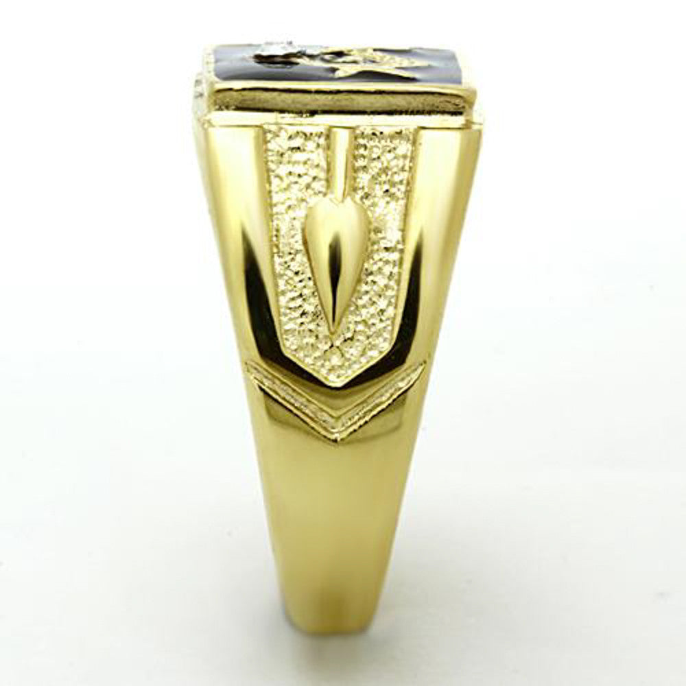 Men's Stainless Steel 14k Gold I.P. Crystal Masonic Lodge Freemason Ring Sz 8-13